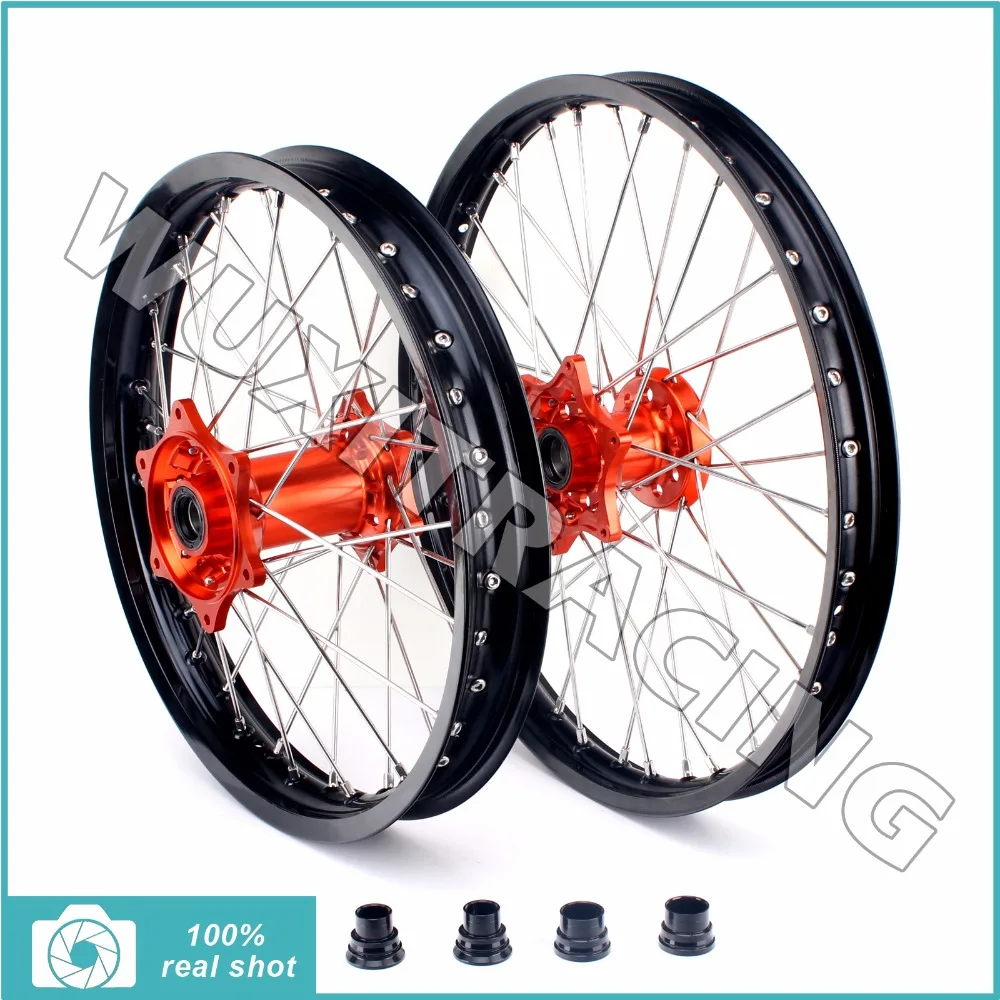 

03-14 21" 19" Front Rear MX Black Wheel Rim CNC Orange Hub for KTM 125-530 250 300 350 400 450 500 505 520 MXC SX F GS XC W SXS