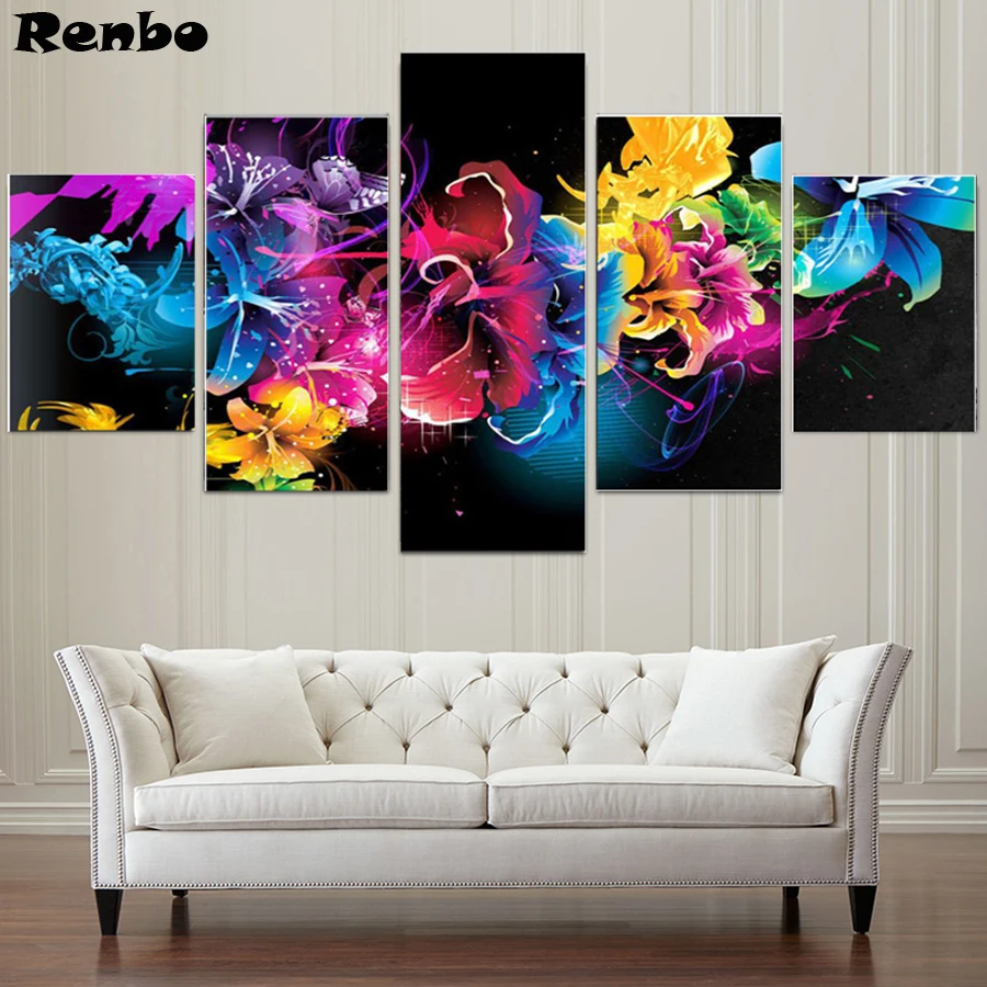 

Abstract Color Flowers 5D DIY Full Square Diamond Painting "Home Sweet Home" Multi-picture 3D Embroidery Mosaic Wall Decor 5pcs