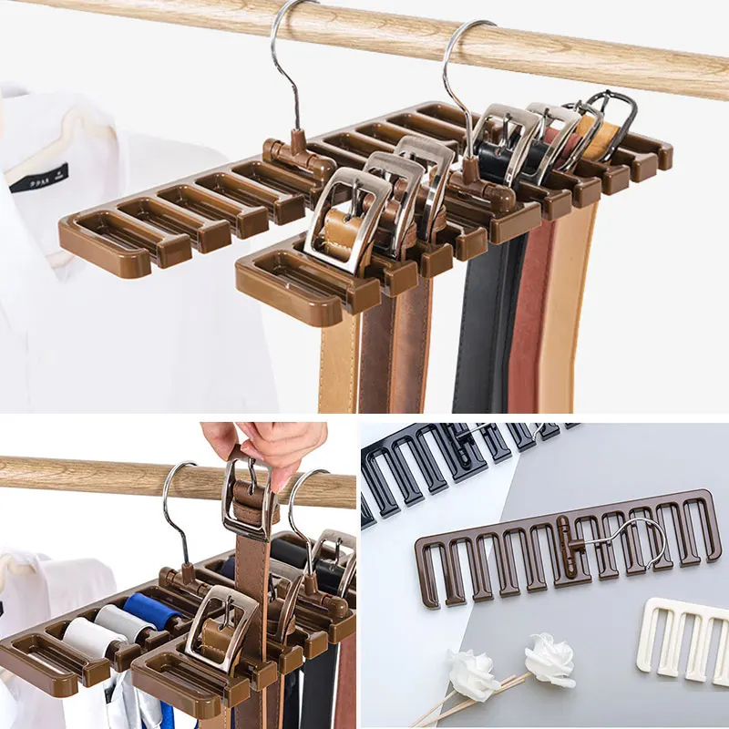 

Tie Belt Scarf Belt Hanger Rack Sturdy Plastic Organizer Closet Wardrobe Space Saver with Metal Hook