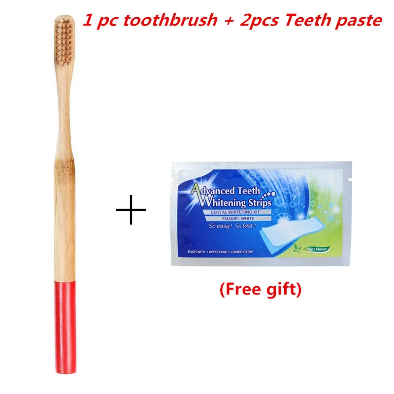 

1pc Natural Bamboo Toothbrush And Free for Teeth paste Red Small Soft Head Round Bamboo Handle Soft Bristle ToothbrushFor Adult