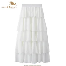 SISHION шифоновая юбка Элегантные короткие спереди длинные сзади торт Стиль Высокая талия длинные женские черные белые юбки VD0967