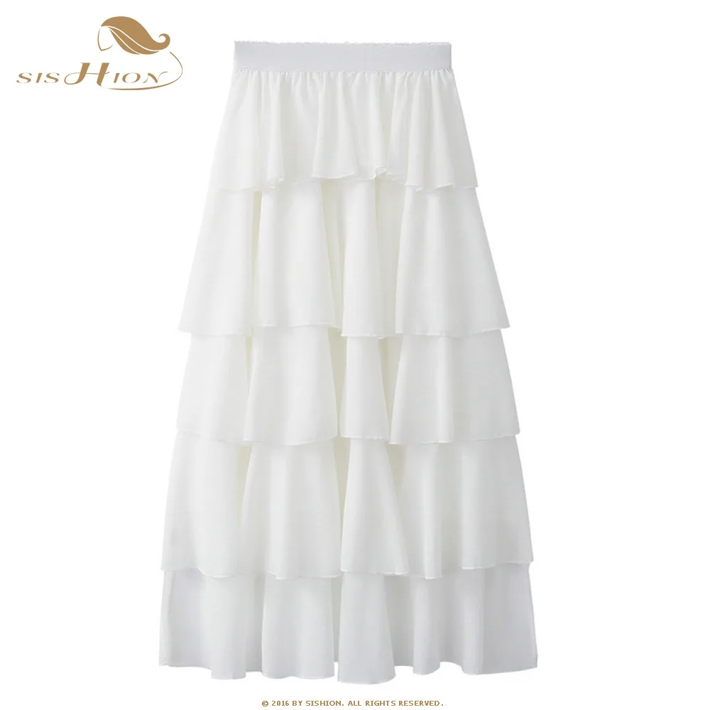 SISHION Chiffon Skirt Elegant Short Front Long Back Cake Style High