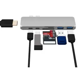 7 in1 USB-C Hub двойной Тип-C многопортовый Card Reader адаптер HDMI 4 K для MacBook Pro