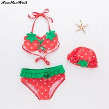 Детский купальник для девочек, купальник бикини, милый детский купальный костюм, юбка для купания для маленьких девочек, 3 предмета, элегантная шляпа+ бюстгальтер+ штаны, детские купальники