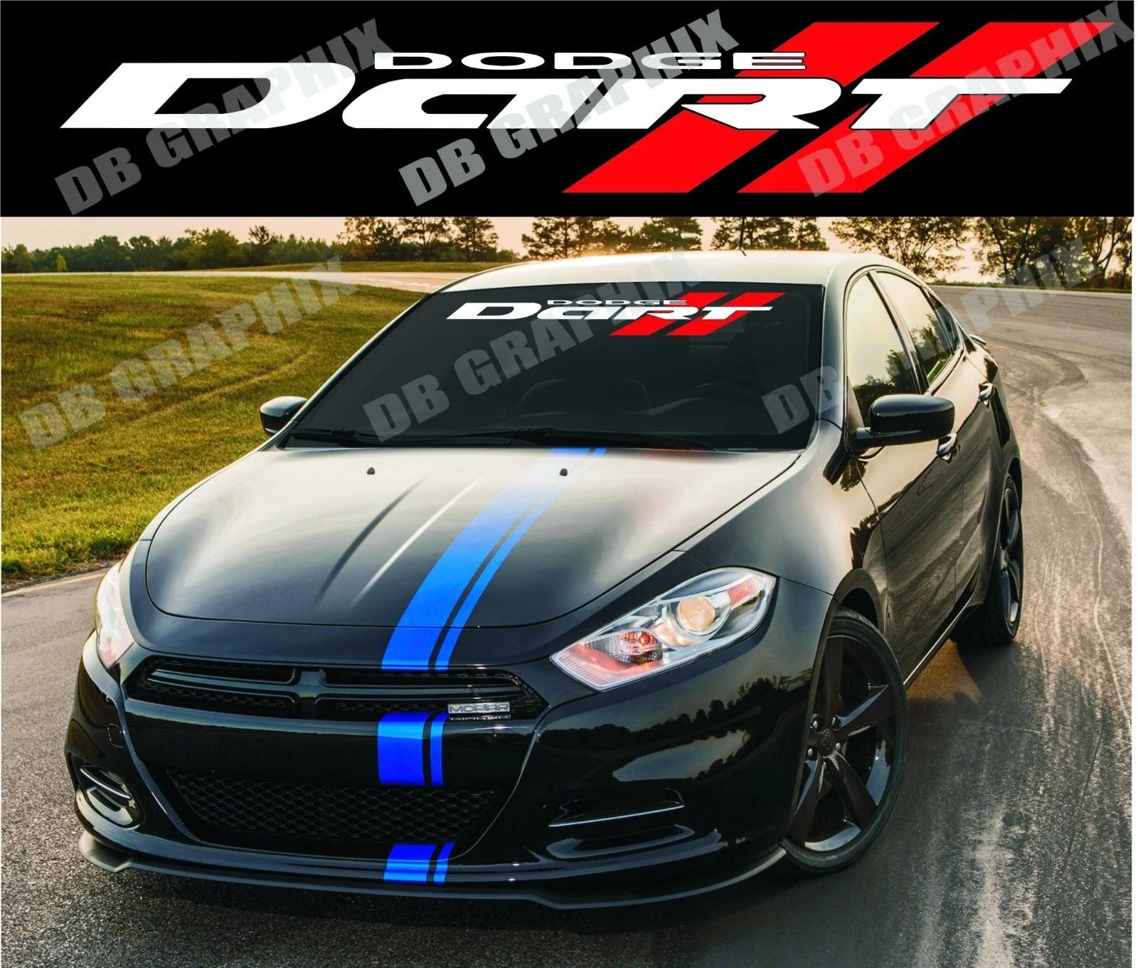 Виниловая наклейка на лобовое стекло для DODGE Дротика (белый и красный цвета) |