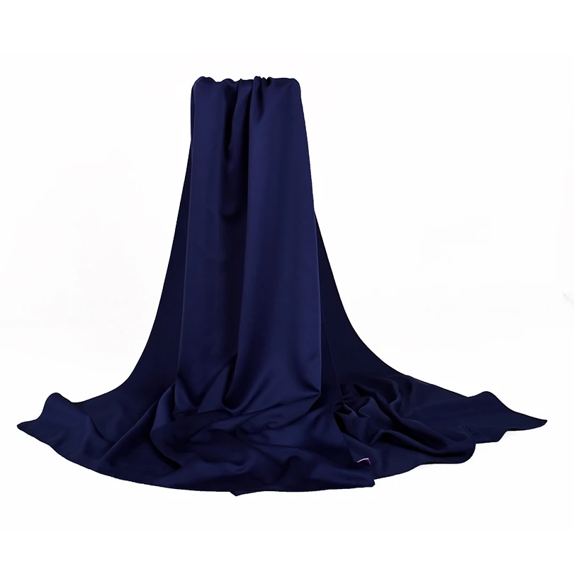 [BYSIFA] роскошный женский атласный шелковый шарф модный бренд Топ класс Фиолетовый Длинные шарфы обертывания осень зима женский мусульманский головной платок - Цвет: navy blue