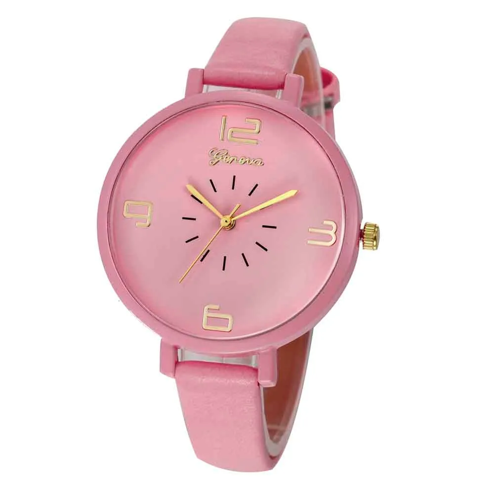 Новые часы женские брендовые модные часы женские часы кожаные женские Аналоговые кварцевые наручные часы 10 модных цветов - Цвет: Pink