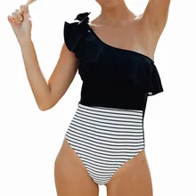 Слитный купальник с оборками купальный костюм ретро купальник на одно плечо купальники монокини с цветочным рисунком пляжное ванный комплект, Бразильский бикини, набор, для