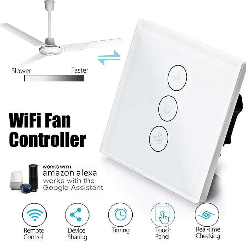 

US WIFI Smart Ceiling Fan Controller Wall Switch Touch Panel For Alexa Google Accessories