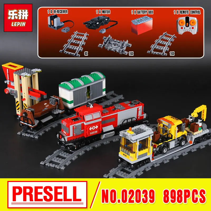 

Lepin 02039 Genuine 898Pcs City Series The Red Cargo Train Set Building Blocks Bricks Educational Christmas Gifts 3677 boys girl