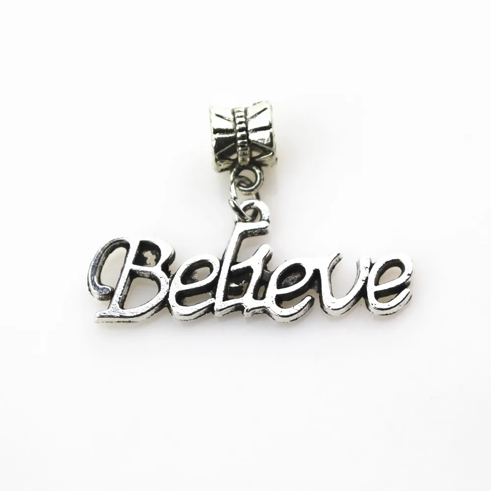 20pcs/lot believe charms hanging charm big hole pendant beads fit women bracelet & bangle diy jewelry dangle charms