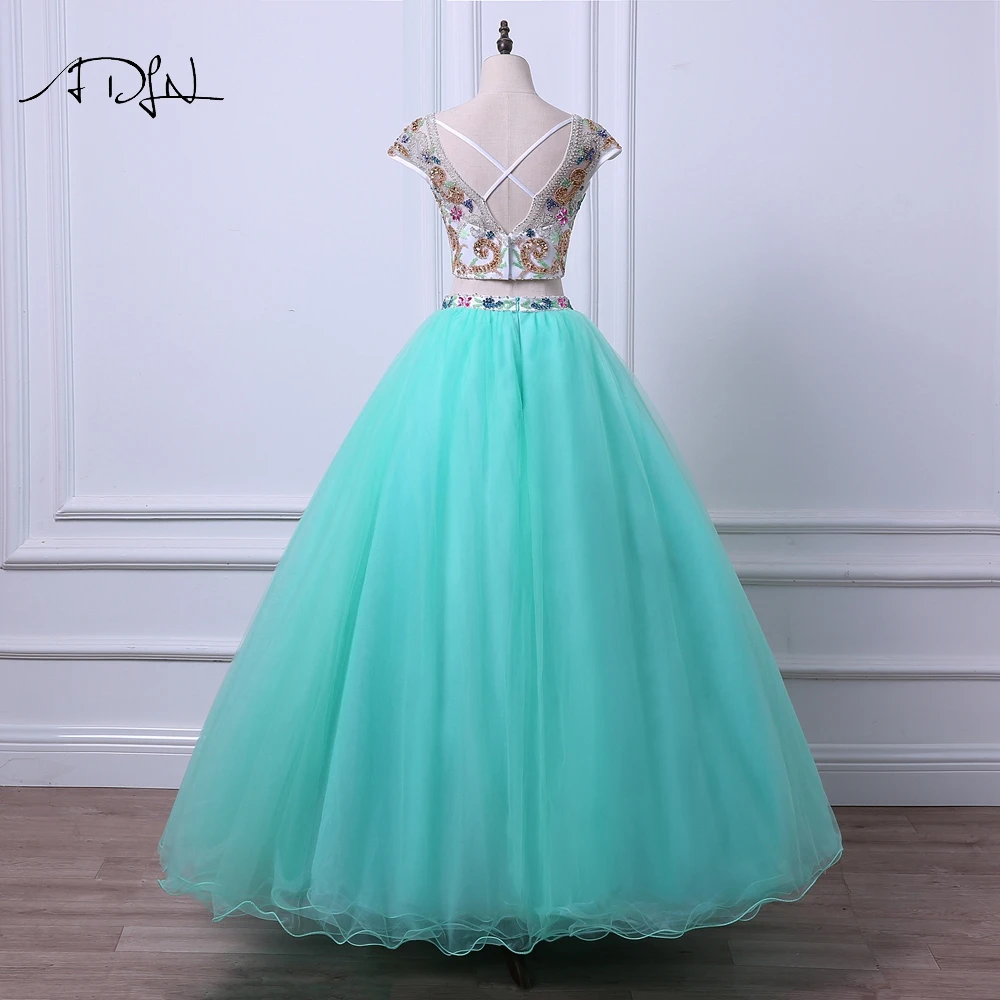 Quinceanera Dresses Two Pieces V-neck Cap Sleeve Vestido de Quinceanera Ball Gown Debutante Dress ADLN