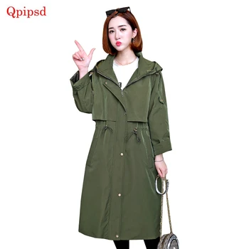 

Spring & autumn Trench coat Woman korean Armygreen outcoat slim long trench coat 2020 new casual long coat womens windbreaker