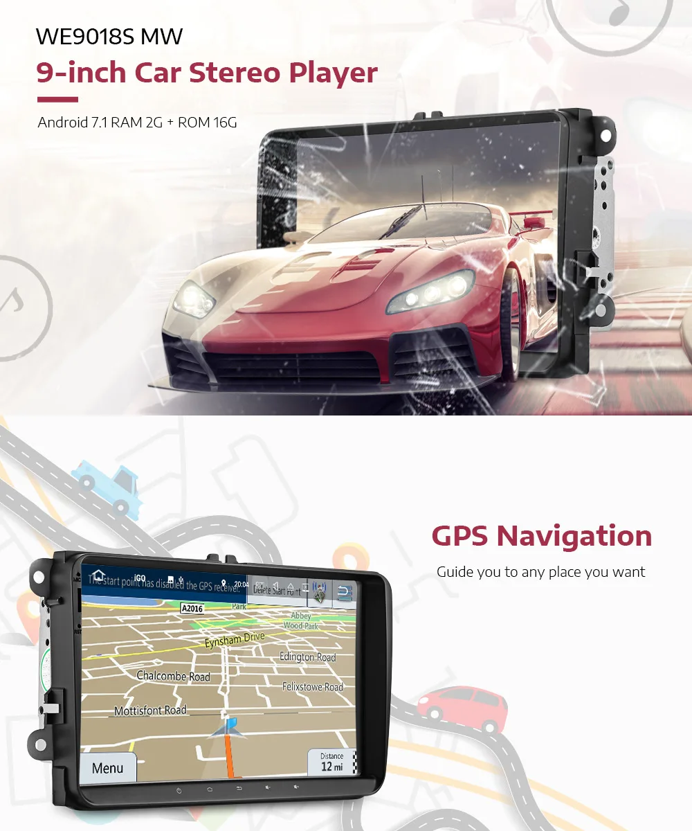 Clearance Android 7.1 9 Inch Quad Core 2 Din Car Radio Stereo GPS Car Multimedia Player For Volkswagen 2+16GB Mirror Link Wifi Bt 0