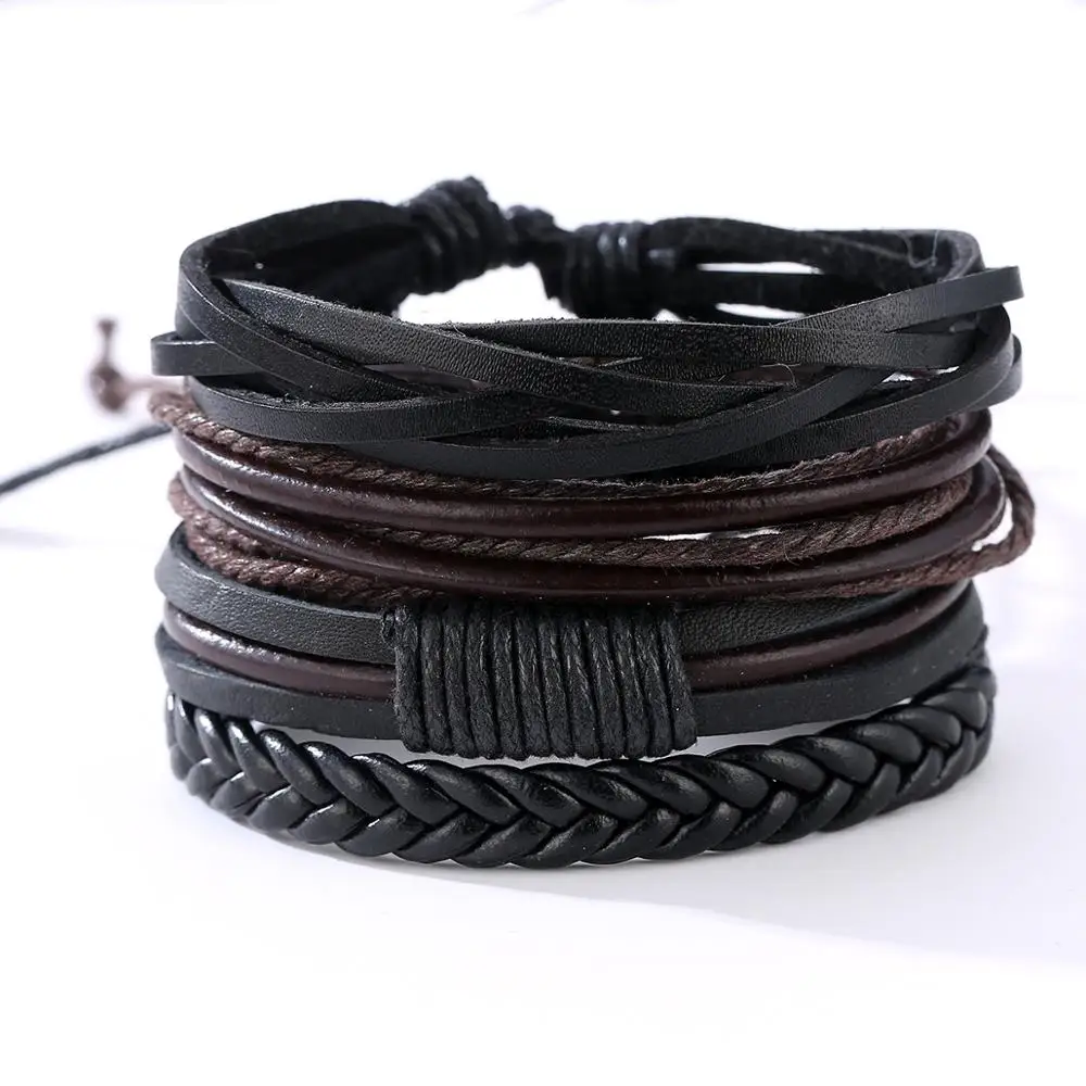 

Men's Adjustable Feather Multilayer Leather Bracelet Men Fashion Braided Handmade Star Rope Wrap Bracelets & Bangles Male Gift