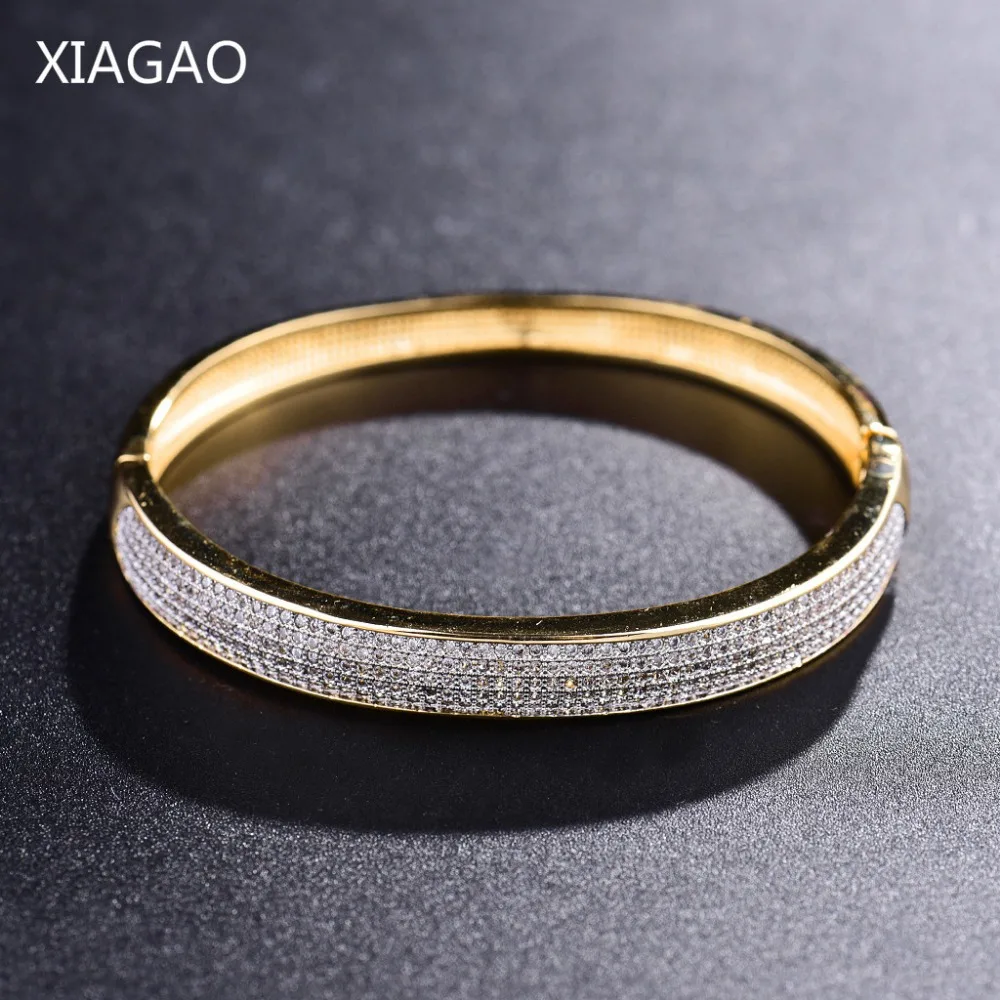 

XIAGAO Simple Design 2 Colors Bracelets & Bangles for Women Men Pave Cubic Zirconia Bracelet Homme Femme Pulseira Handcuffs
