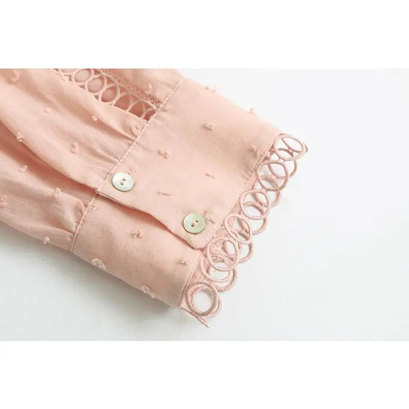 Винтажные Женские топы и блузки 2019 Boho плиссированная вышивка Kawaii розовая блузка