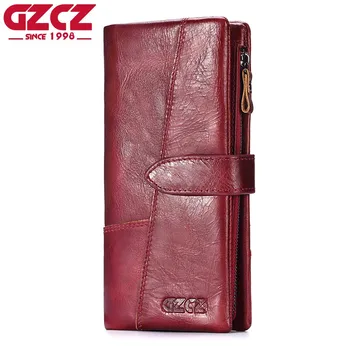 

GZCZ Genuine Leather Women Wallet Female Portomonee Long Walet Woman Fashion Large Capacity Lady Clutch Hasp Coin Purse Pocket