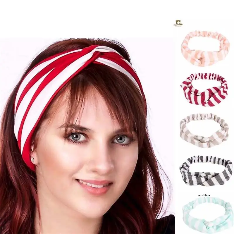 New Women Cotton Make up Headband Striped Twist Hairband Boho Cross