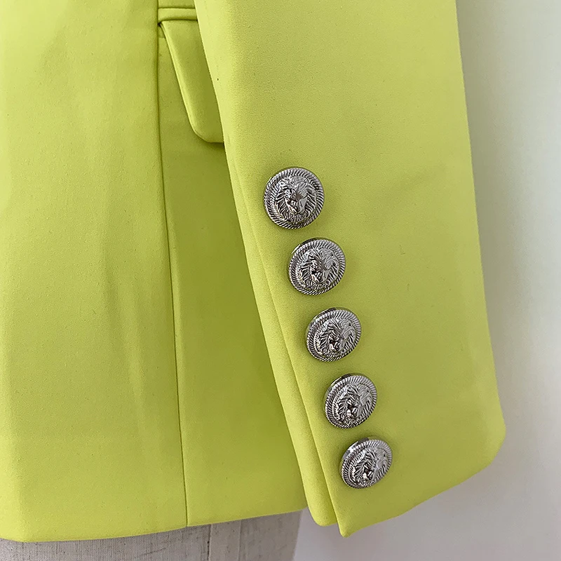 High Quality 2019 Designer Yellow Women's Jacket Blazer Coat Double Breasted Metal Buttons Long sleeve Office Blazers Outerwear