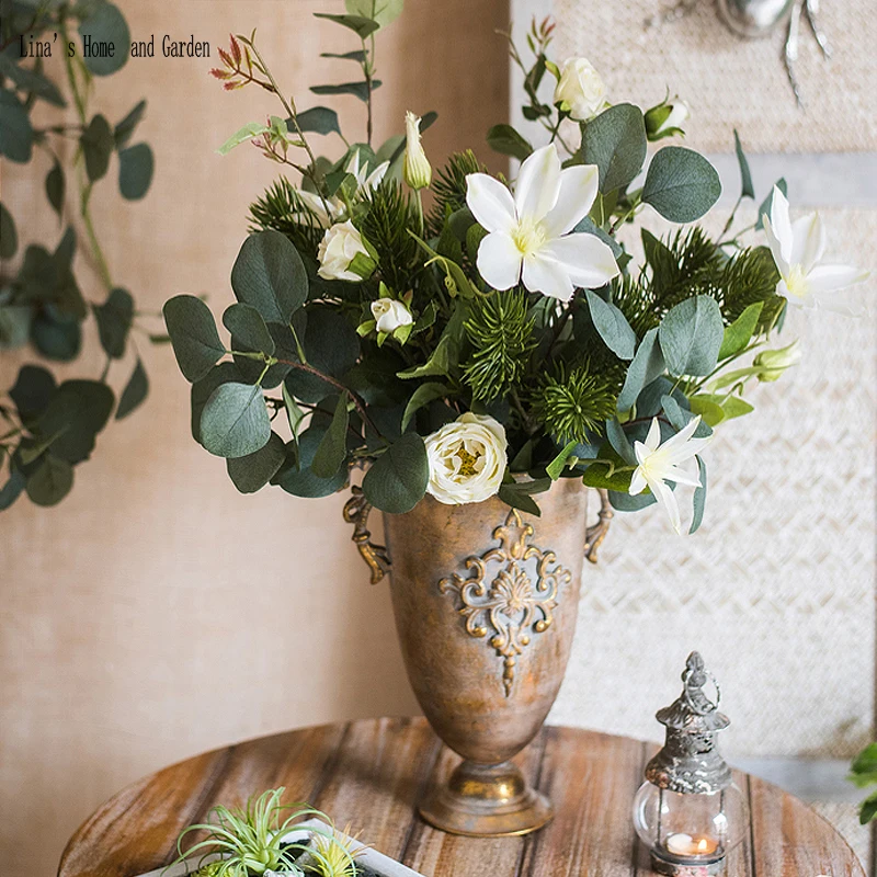 classic European small handmade golden antique rustic metal vase