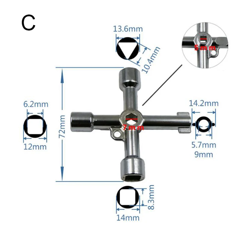 Prostormer 4в1 ключ перекрестный переключатель ключ универсальный квадратный треугольник поезд электрический шкаф 1 шт. крестовый ключ инструменты