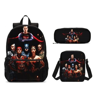 

2020 Justice League Prints School Backpack For Teenager Boys Laptop Bags Kids Superhero School Bag Set 3 Chiladren Black Bookbag