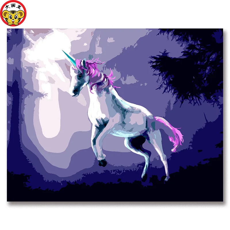 

Stallion Cartoon Unicorn abstract picture Diy digital oil painting by numbers drawing hand painted picture Wall Decor pictures