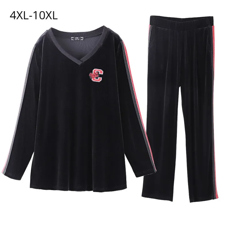 

Plus Size 10XL 9XL 8XL 4XL Women Spring Long Sleeves SprotSuit Female Loose Yards Black Slim 2 Sets Woman Casual Letter Clothes