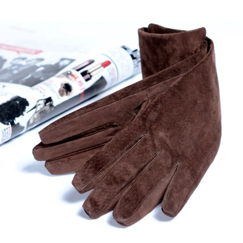 Зимние элегантные женские перчатки из натуральной кожи 40 см длинные перчатки высокого качества из свиной кожи мягкие варежки из замши женские - Цвет: 9