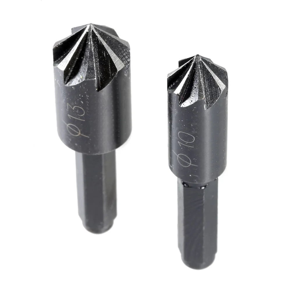 2pcs Seven Flute Chamfer Reamer Hex Shank Countersink Set Chamfering