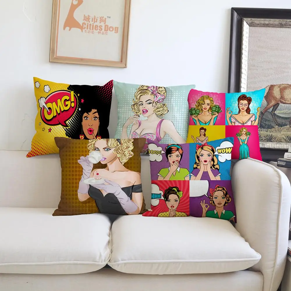 Наволочка для подушки с изображением героев мультфильмов поп-арт льняные