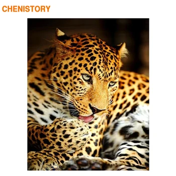 

CHENISTORY Frameless Picture DIY Painting By Numbers Leopard Animal Modern Wall Art Canvas Painting Acrylic Paint By Numbers Art