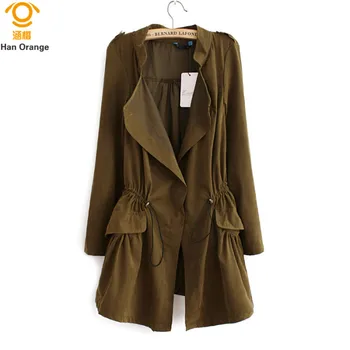 

HanOrange 2020 Slim Waist Long Super Thin All-match Fashion Lapel Single Button Women Trench Coat M/L/XL Khaki/Army Green/Blue