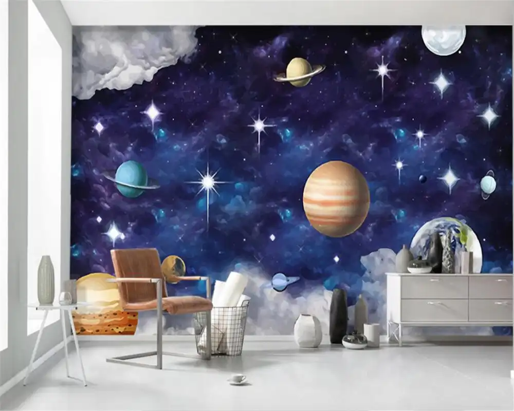 Mural 3D personalizado papel tapiz para niños Sistema Solar planetas