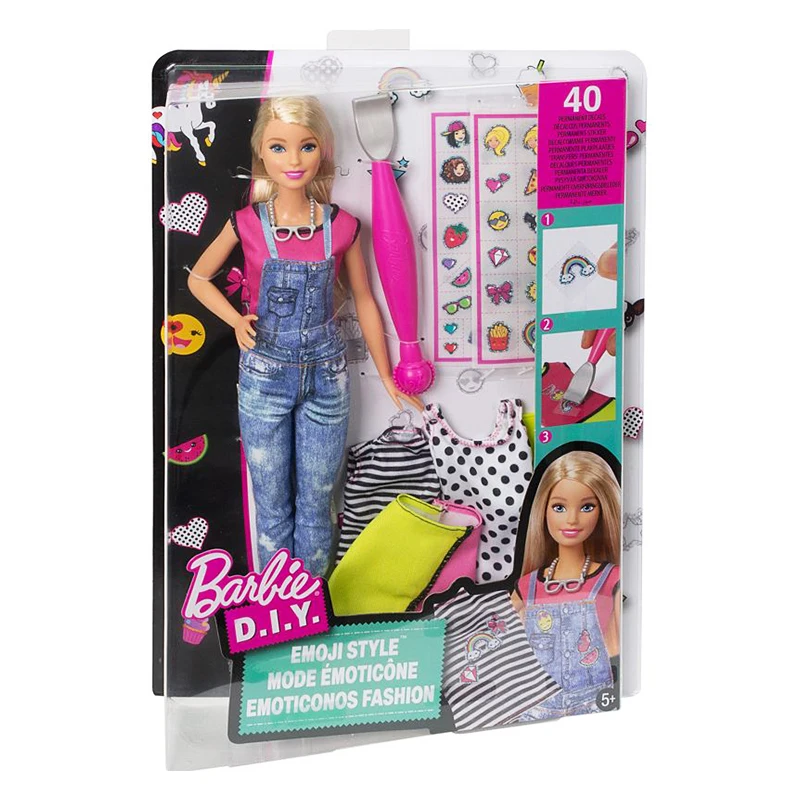 

Original Barbie Doll Toys Barbie DIY EMOJI Style Set with Dress Cloth Accessories Sticker Barbie Boneca Set Model Gift DYN93