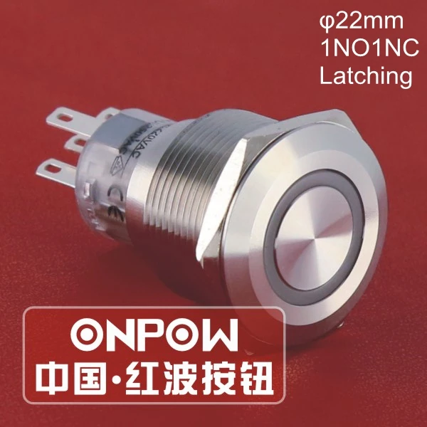 

ONPOW 22mm IP67 1NO1NC 12V Green Ring LED On-Off Latching Stainless Steel Push button Switch (GQ22-A-11ZE/G/12V/S) CE, RoHS