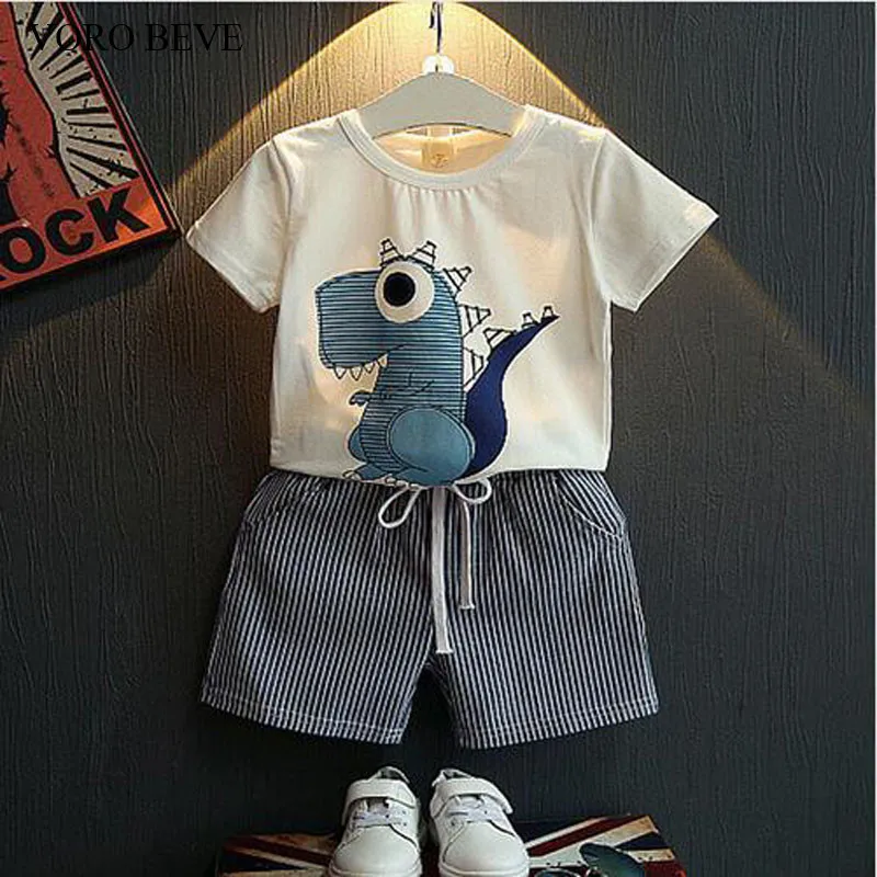 

VORO BEVE Summer Fashion Children Clothes Set Small Dinosaur Pattern Cotton T-shirt + Shorts Kids Clothes Set