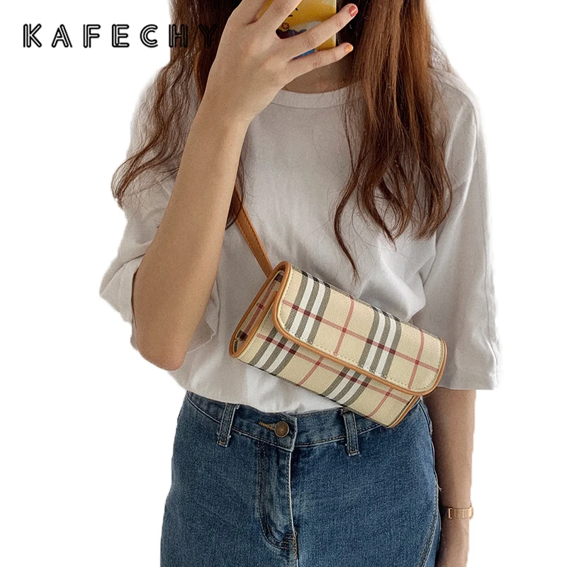 

Vintage Shoulder Bags Plaid Crossbody Bag Luxury Leather Handbags Women Bags Fashion Ladies Chest Bag Small Messenger Bag Purse