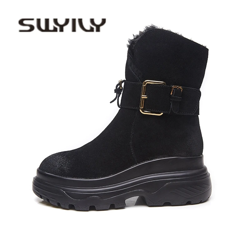 Зимние ботинки SWYIVY из натуральной кожи с высоким верхом женская обувь 2019