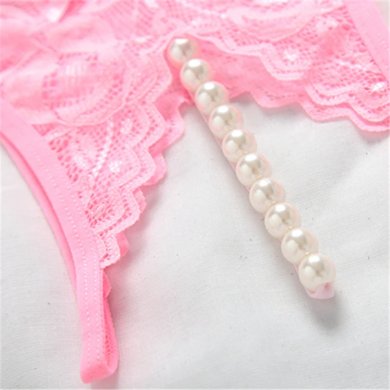 4pcsset Sexy Women Thongs Pearl Massage Lingerie Crotchless Women's Briefs With Beads Lace Transparent Underwear Open Crotch 00 (12)