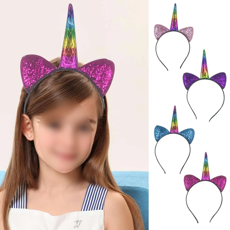 Детская повязка на голову с единорогом DIY блестящая Радужный Единорог звуковой
