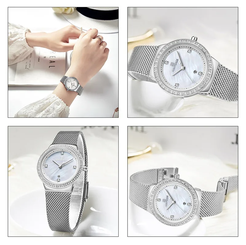 NAVIFORCE, женские часы, Топ бренд, роскошные женские наручные часы, нержавеющая сталь, классический браслет, женские часы, Relogio Feminino 5005