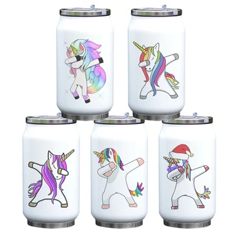 

Children Gift Cartoon Unicorn Print Bottle Insulated Water Flask Stainless Steel Double Wall Coca Can Shape with Straw 330ml