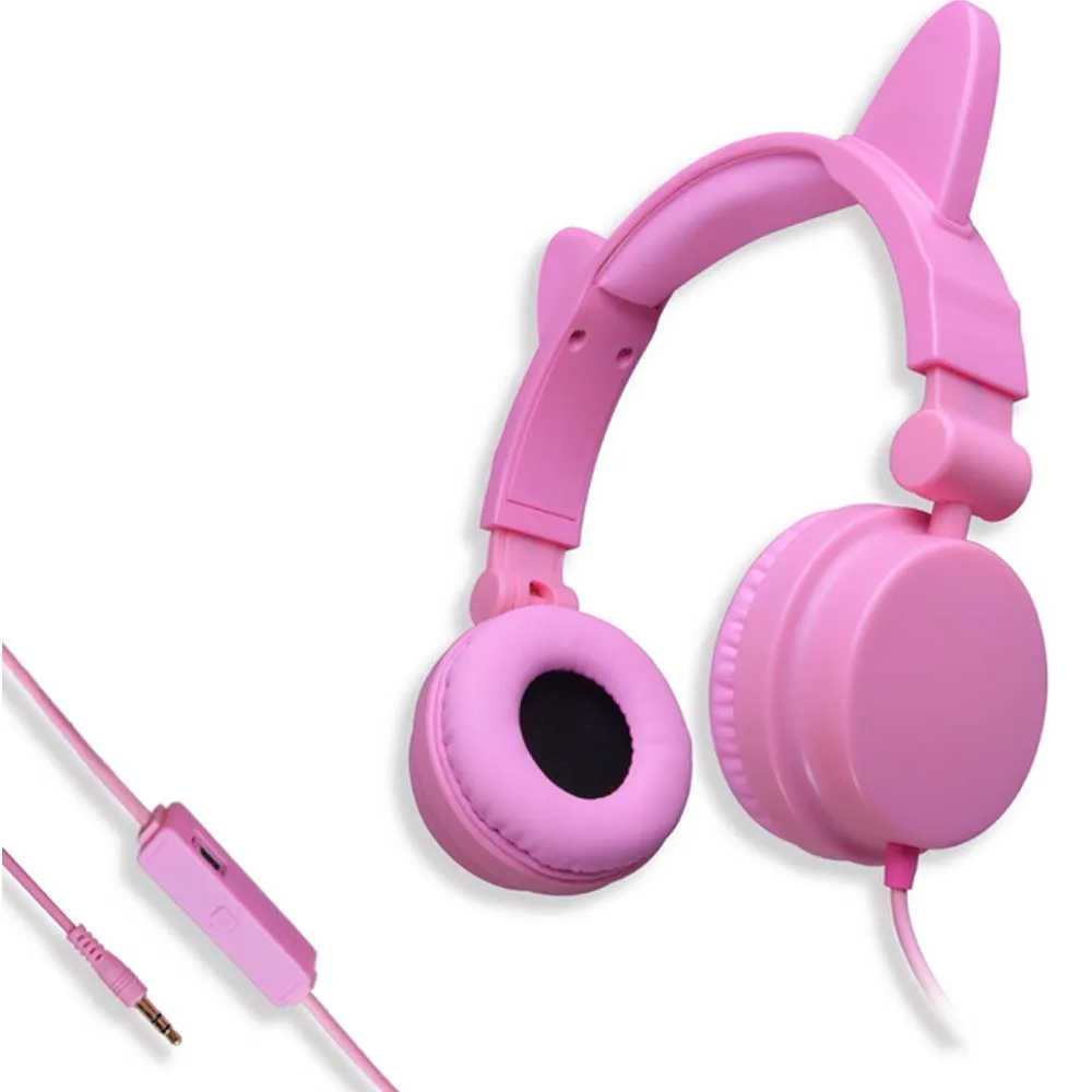 JINSERTA Portable Kids Headphones Glowing Cat Headphone Children Over Ear Headset with Adjustable headband USB Charging Cable