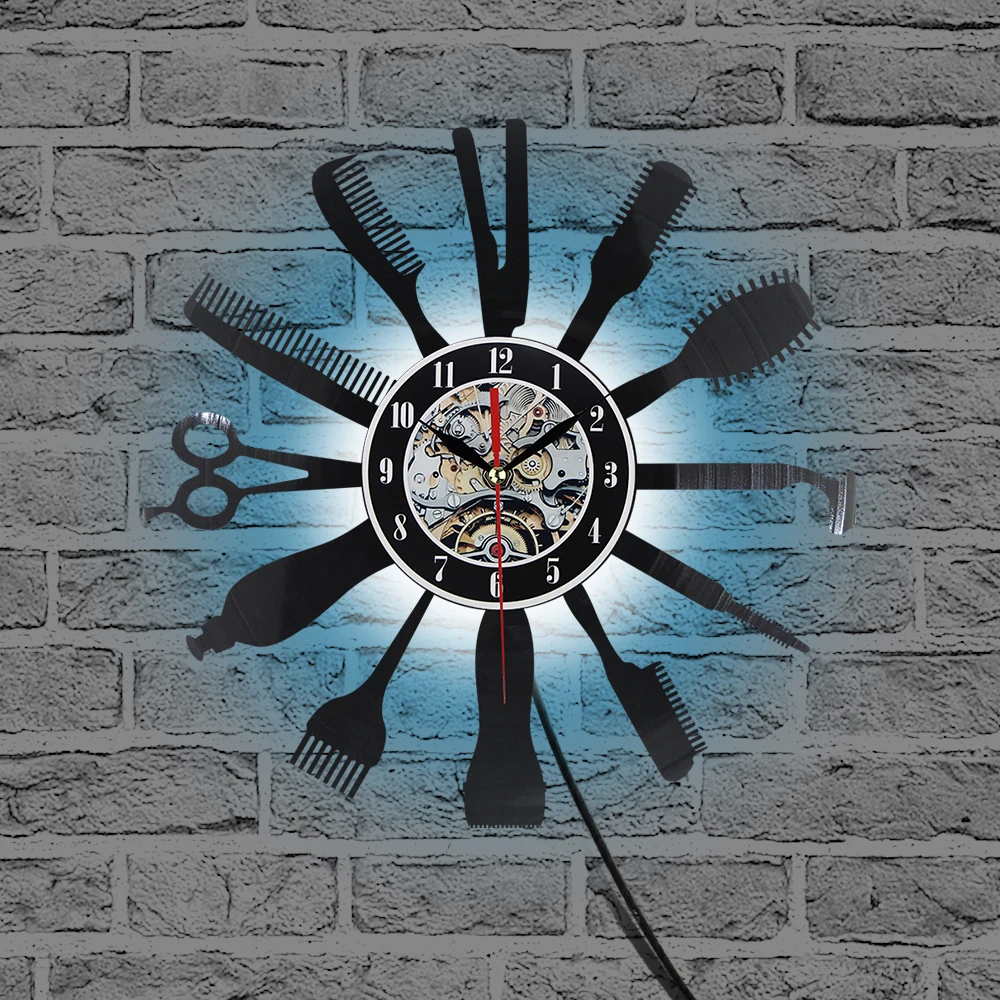 Kaufen Kreative Vinyl Wanduhr Geschenk Idee für Barber Haar Schönheit Salo Friseur Barber Shop Kunst Dekor Uhr Coole Design