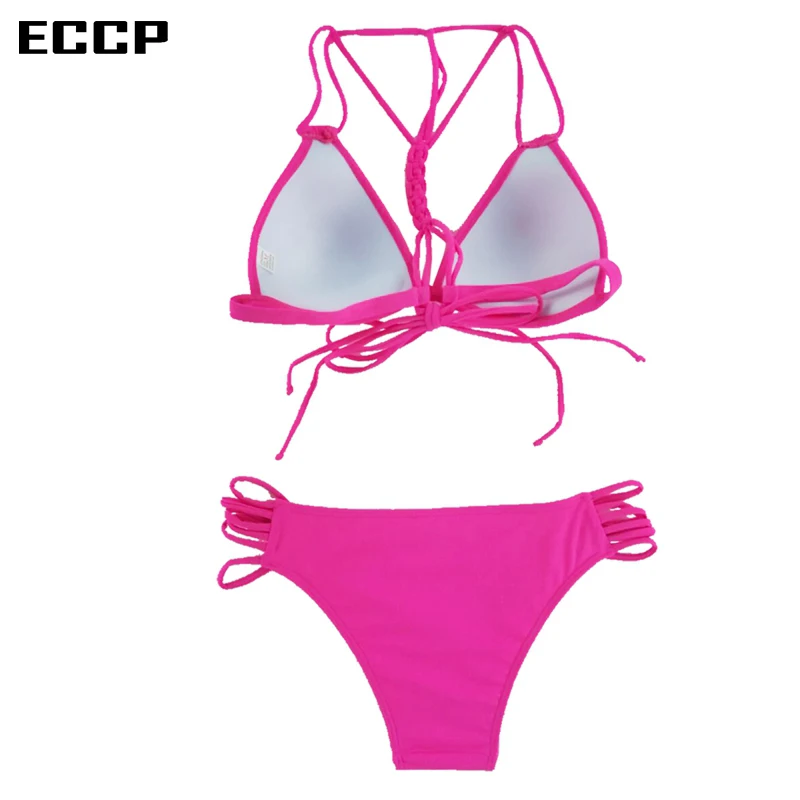 2018 ECCP Купальник Летний сшит горячий сексуальный Однотонный женский черный