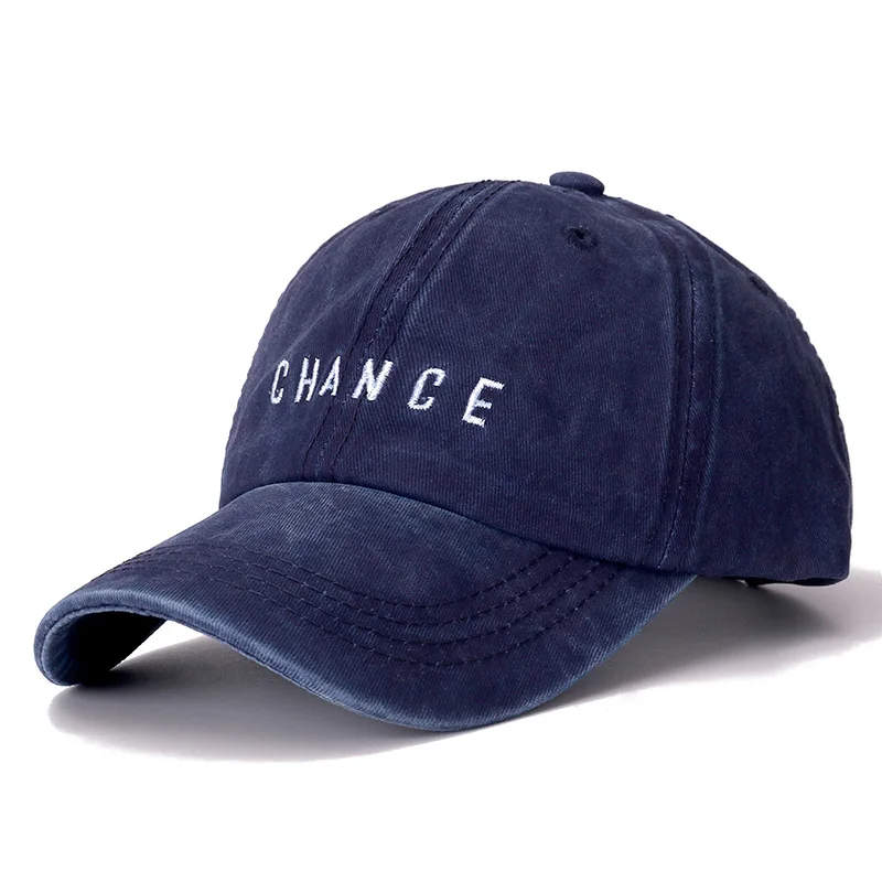 Новая модная бейсболка с вышитыми буквами CHANCE, высококачественная повседневная шапка мужская женская Регулируемая винтажная Кепка из стираного хлопка - Цвет: Navy Blue