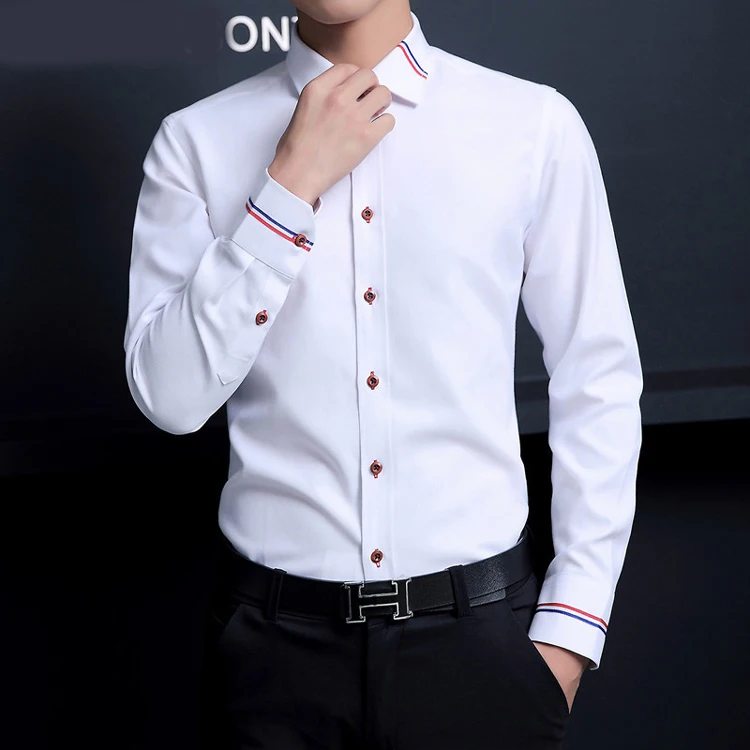 MIACAWOR мужские рубашки, модные оксфордские рубашки с длинным рукавом, Camisa Masculina, приталенная Повседневная белая рубашка C274