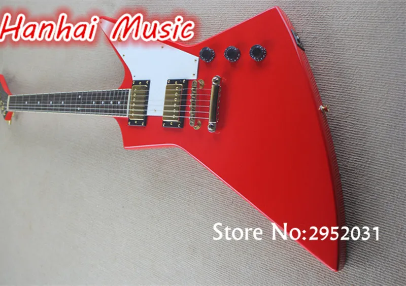 

Hot Sale Custom Explore Electric Guitar,Unusual Shape,Red Body,Gold Hardware,White Pickguard,22 Frets,can be Customized
